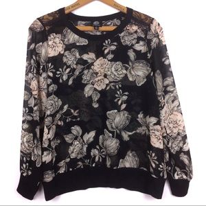 Sheer Floral Blouse/Top by Bobeau -M-